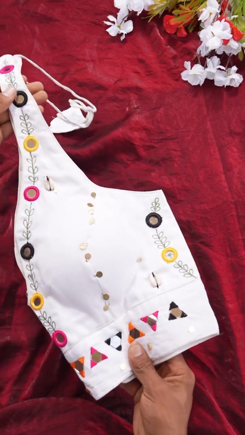 Boho-Chic Mirror Work Halter Neck Crop Top – A Summer Essential