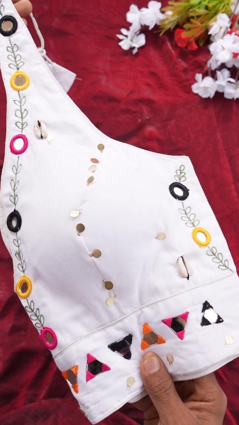 Boho-Chic Mirror Work Halter Neck Crop Top – A Summer Essential