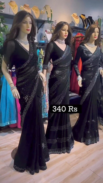 Beautiful Designer Saree on Faux Georgette with Hot Fix work and Blouse