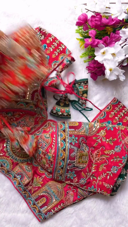 Ornate Zardosi & Bird Motif Embellished Designer Blouse – Exclusive Orange Artisan Collection