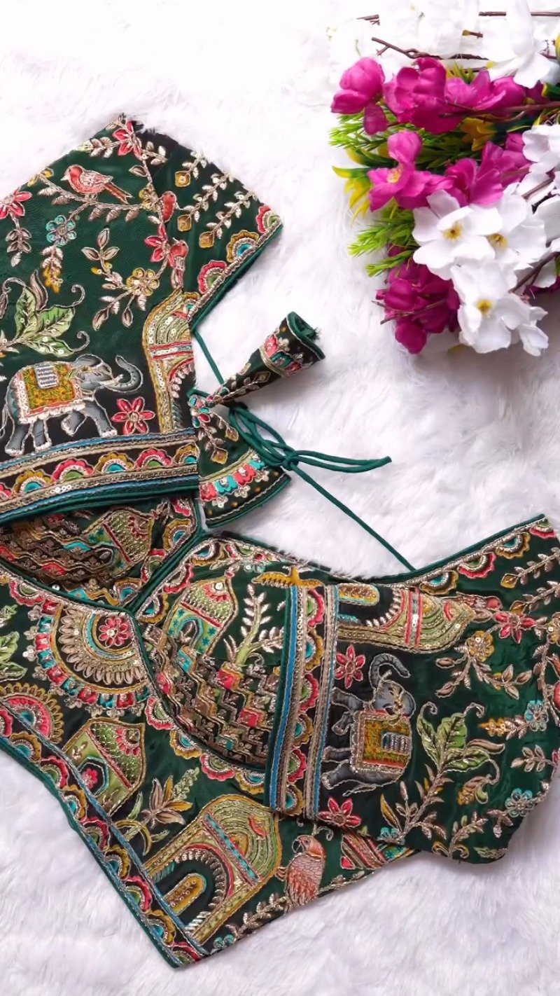 Ornate Zardosi & Bird Motif Embellished Designer Blouse – Exclusive Orange Artisan Collection