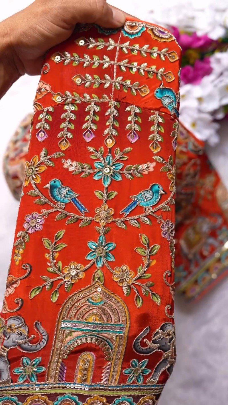 Ornate Zardosi & Bird Motif Embellished Designer Blouse – Exclusive Orange Artisan Collection