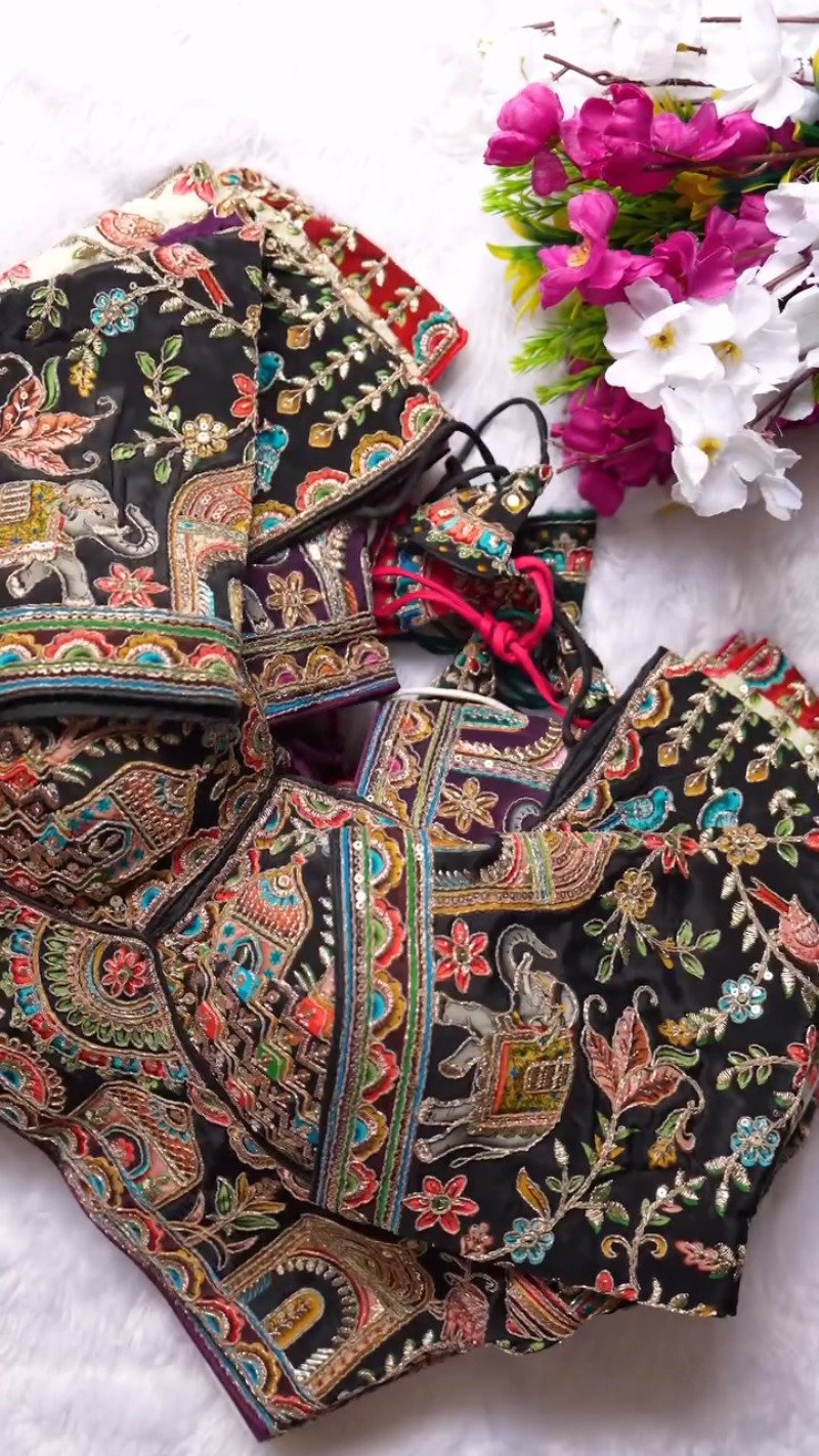 Ornate Zardosi & Bird Motif Embellished Designer Blouse – Exclusive Orange Artisan Collection