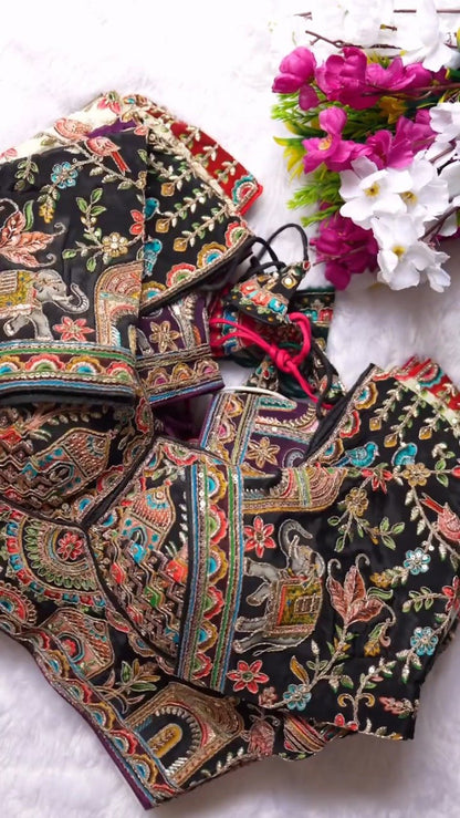 Ornate Zardosi & Bird Motif Embellished Designer Blouse – Exclusive Orange Artisan Collection