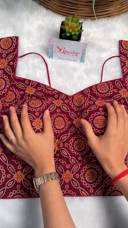 Exquisite Bandhani Print Designer Blouse – Available in Deep Maroon, Mustard Yellow, and Olive Green