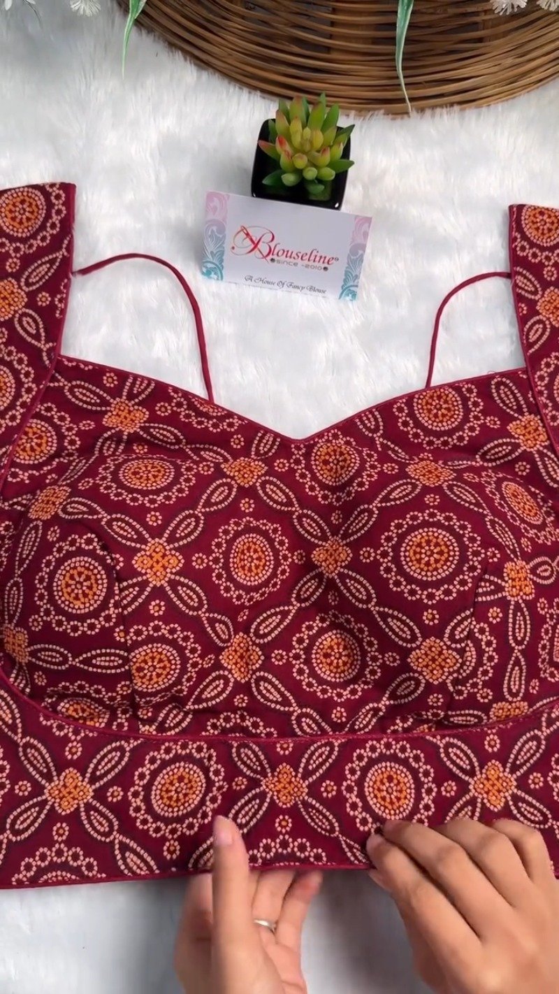 Exquisite Bandhani Print Designer Blouse – Available in Deep Maroon, Mustard Yellow, and Olive Green