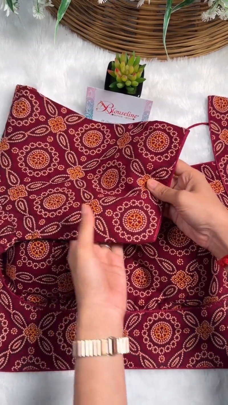 Exquisite Bandhani Print Designer Blouse – Available in Deep Maroon, Mustard Yellow, and Olive Green