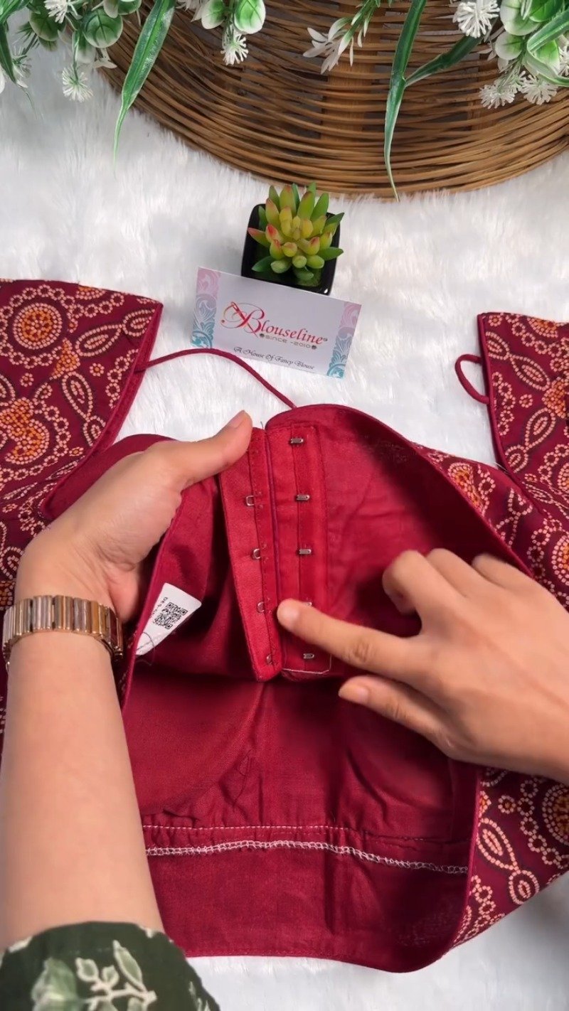 Exquisite Bandhani Print Designer Blouse – Available in Deep Maroon, Mustard Yellow, and Olive Green