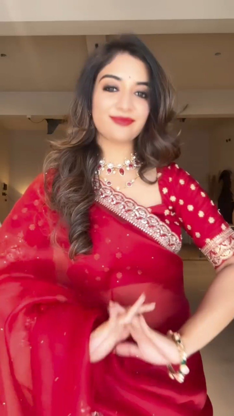 Radiant Crimson Festive Chiffon Saree with Zardosi Detailing