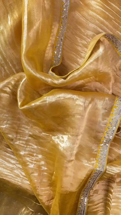 Sun-Kissed Gota Patti Organza Saree – A Masterpiece of Traditional Grace