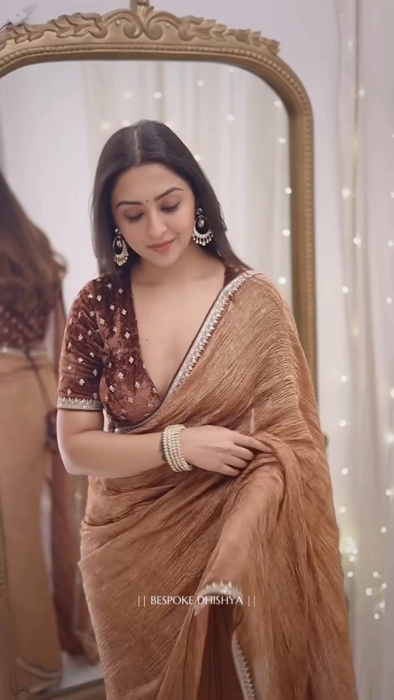 Metallic Copper Shimmer Saree with Velvet Embellished Blouse