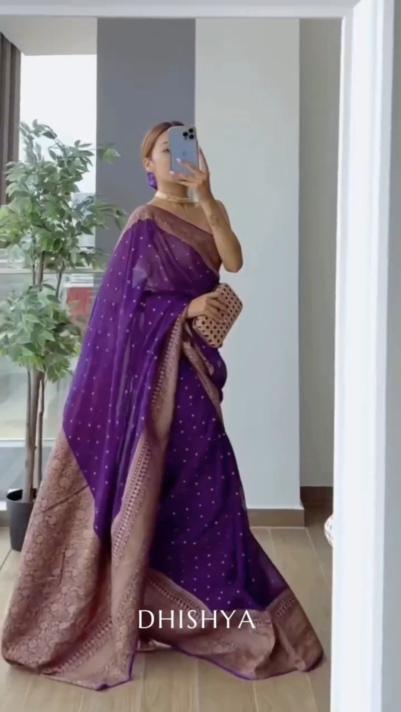 Royal Purple Banarasi Silk Saree with Antique Gold Border – Available in a Single Colourway
