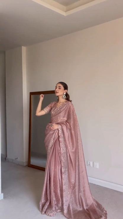 Enchanting Dusty Rose Embellished Organza Saree
