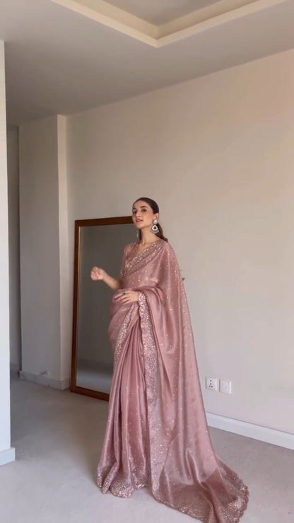 Enchanting Dusty Rose Embellished Organza Saree