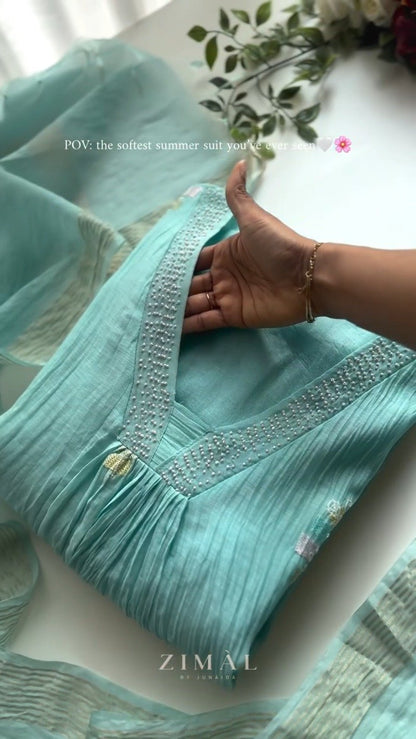 Aura Turquoise Embellished Summer Kurta Set