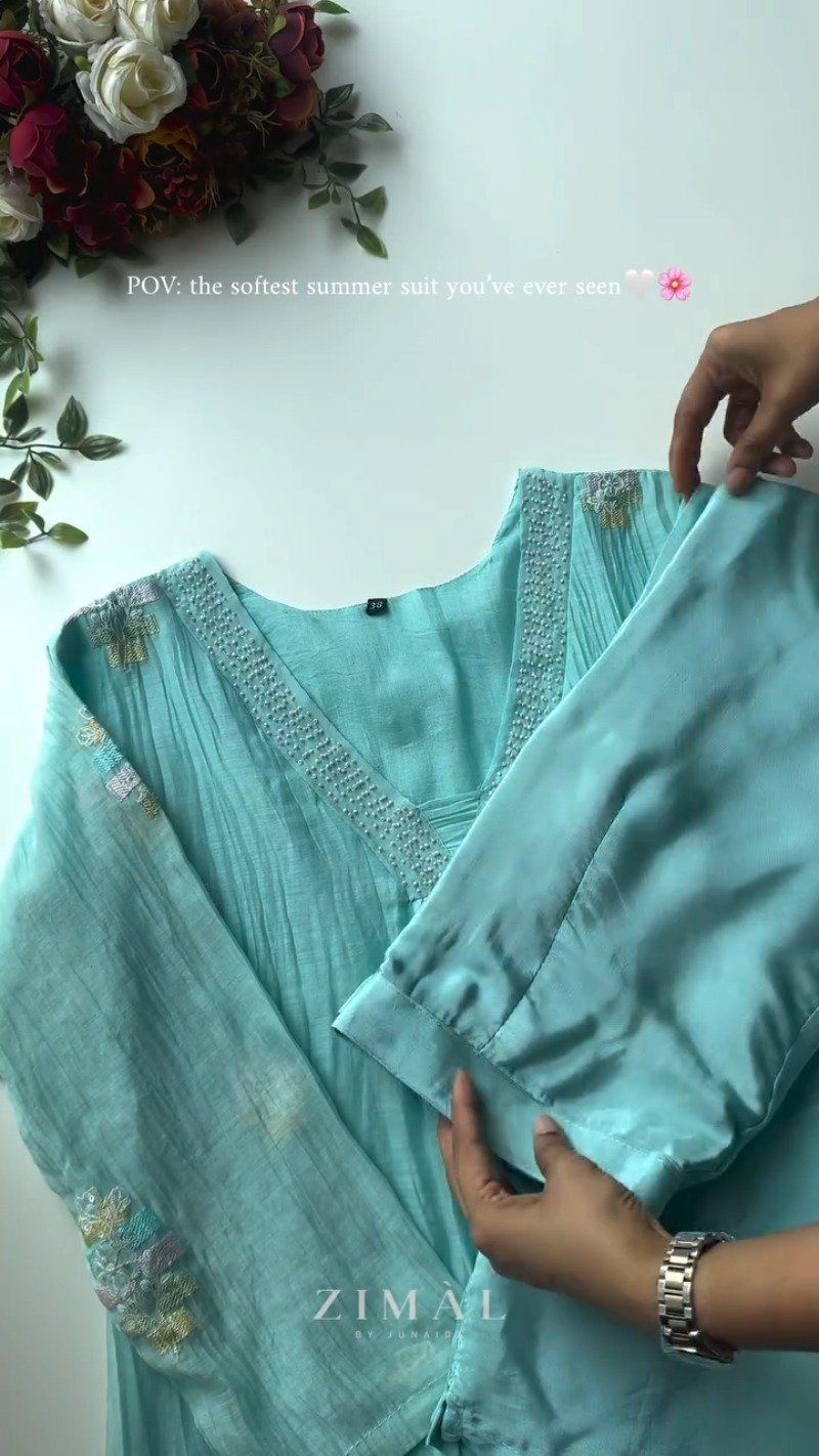 Aura Turquoise Embellished Summer Kurta Set
