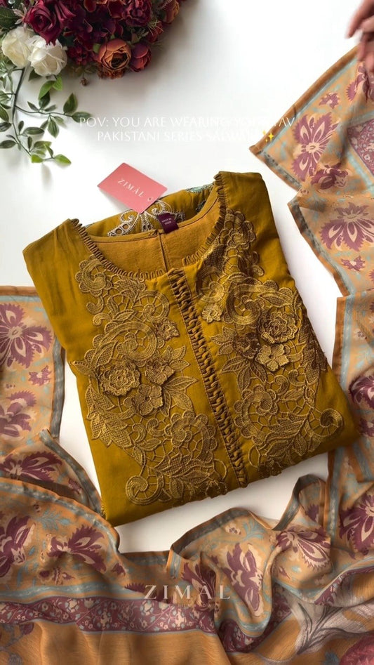 Timeless Pakistani-Inspired Embroidered Kurta Set – Available in Mustard & Black