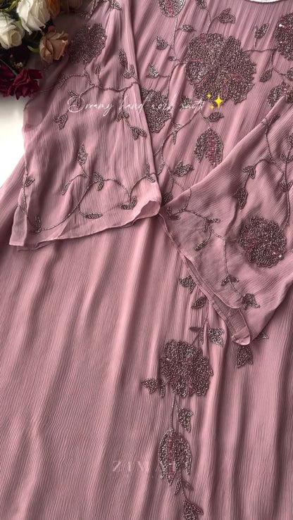 Exquisite Hand-Embellished Floral Motif Kurta Set – Available in Dusty Rose & Sophisticated Taupe