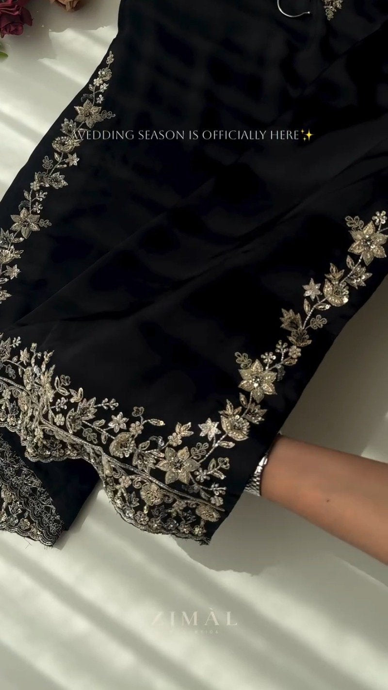 Midnight & Berry Hand-Embellished Velvet Kurta Set – Available in Midnight Black & Deep Berry