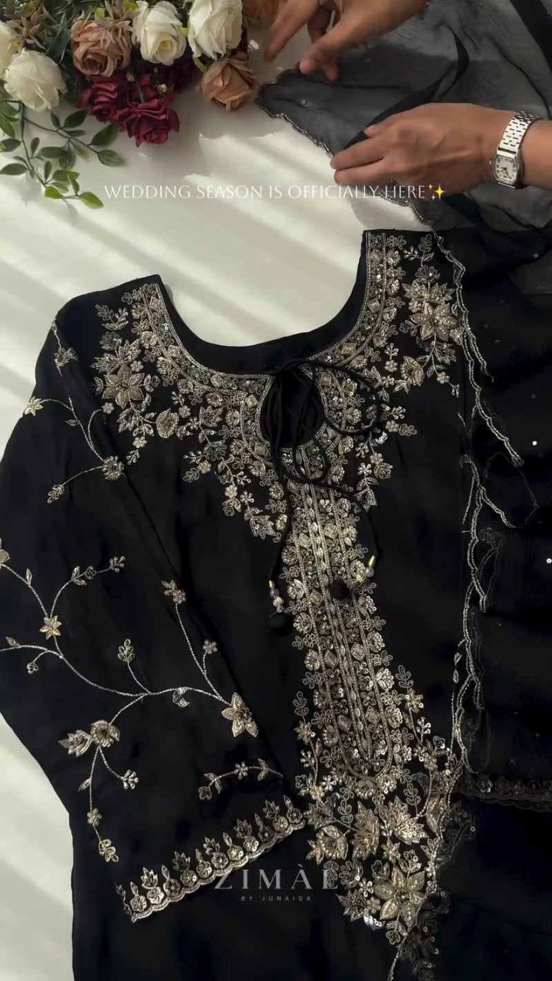 Midnight & Berry Hand-Embellished Velvet Kurta Set – Available in Midnight Black & Deep Berry