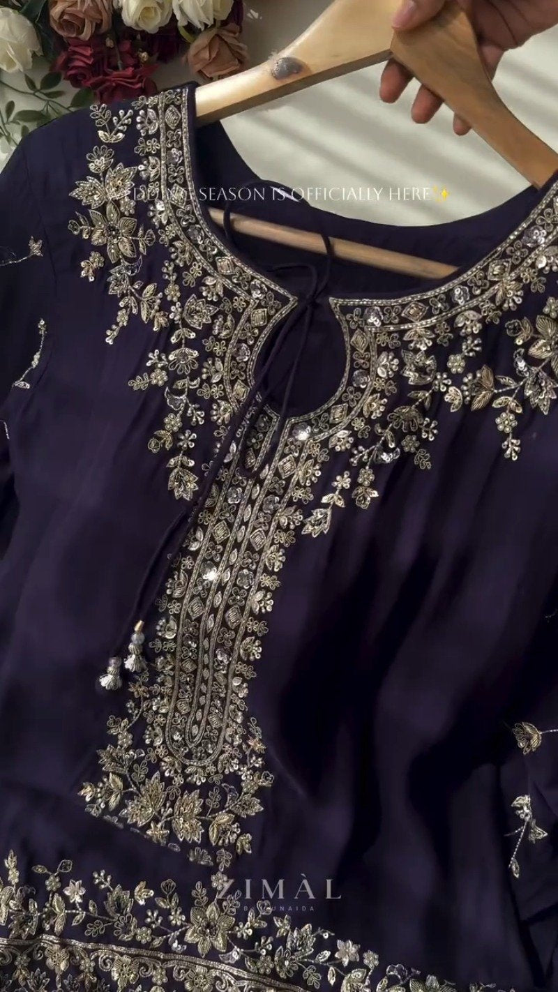 Midnight & Berry Hand-Embellished Velvet Kurta Set – Available in Midnight Black & Deep Berry