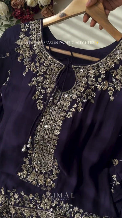 Midnight & Berry Hand-Embellished Velvet Kurta Set – Available in Midnight Black & Deep Berry