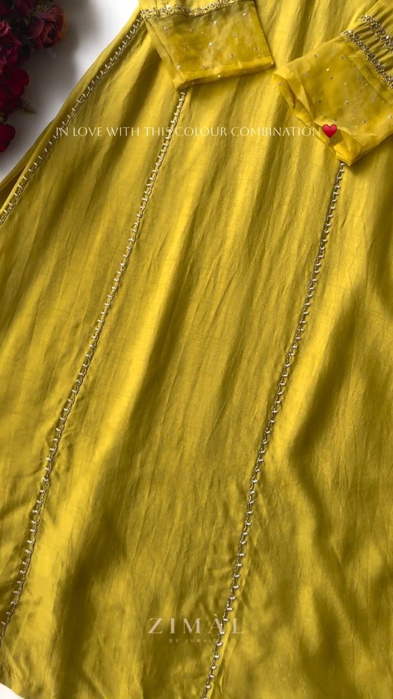 Zimal Luxe Hand-Embellished Embroidered Kurta Set – Available in Vibrant Fuchsia & Sunshine Yellow