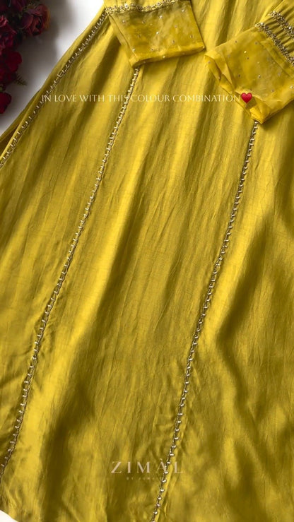 Zimal Luxe Hand-Embellished Embroidered Kurta Set – Available in Vibrant Fuchsia & Sunshine Yellow