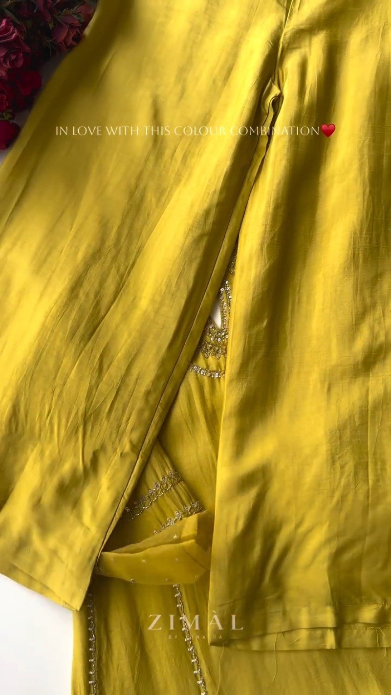 Zimal Luxe Hand-Embellished Embroidered Kurta Set – Available in Vibrant Fuchsia & Sunshine Yellow