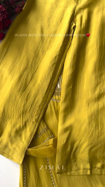 Zimal Luxe Hand-Embellished Embroidered Kurta Set – Available in Vibrant Fuchsia & Sunshine Yellow
