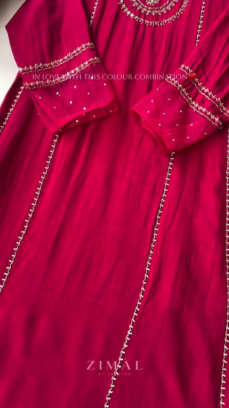 Zimal Luxe Hand-Embellished Embroidered Kurta Set – Available in Vibrant Fuchsia & Sunshine Yellow