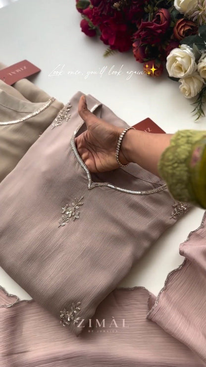 Ethereal Embellished Silk Kurta Set – Available in Dusty Rose & Warm Sand