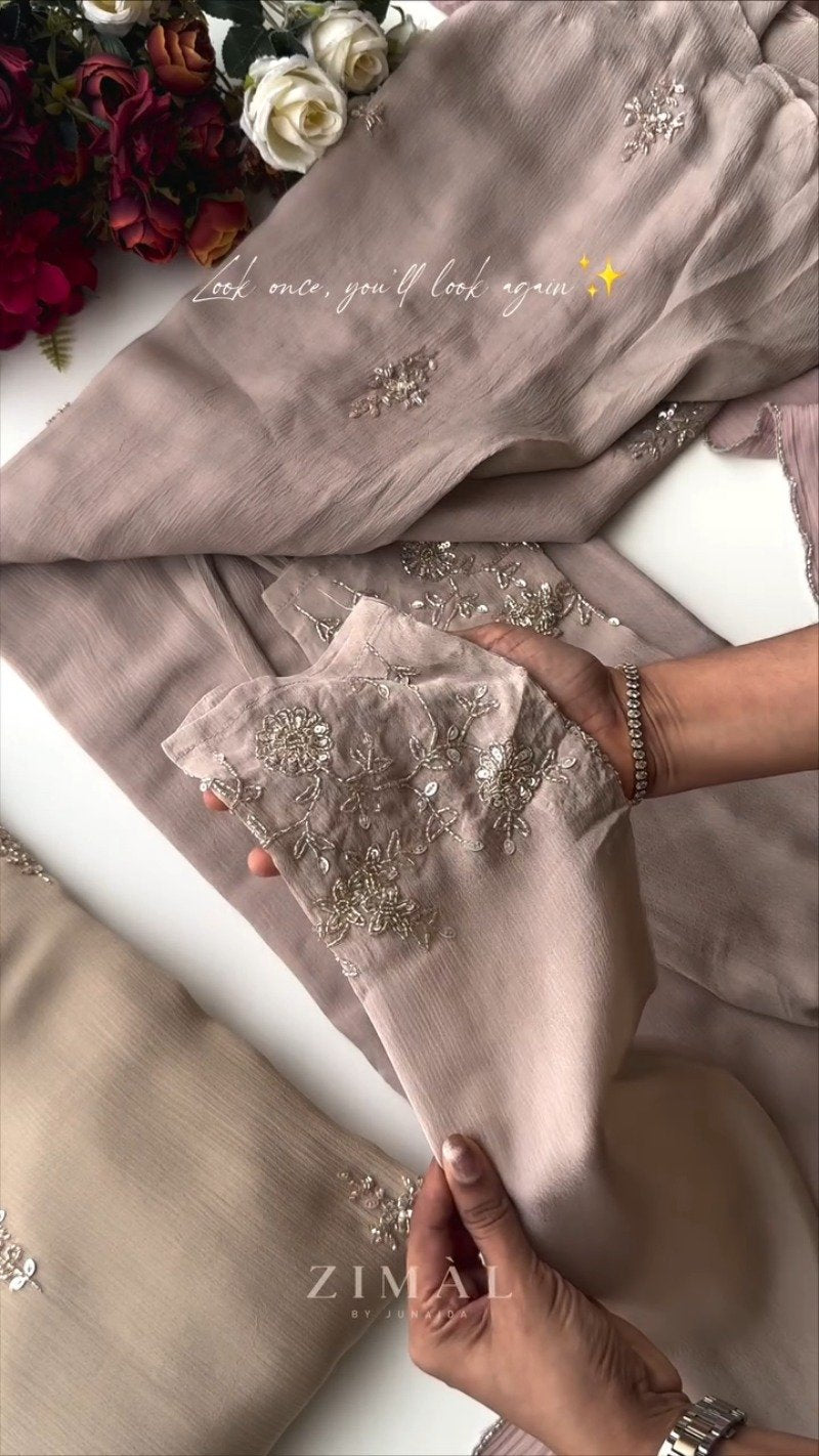 Ethereal Embellished Silk Kurta Set – Available in Dusty Rose & Warm Sand