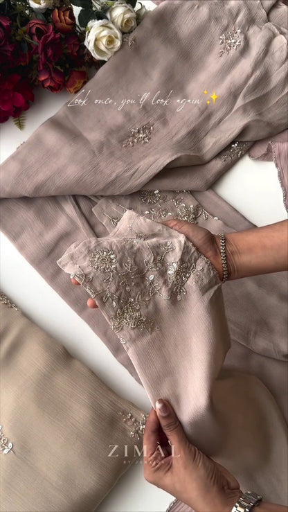 Ethereal Embellished Silk Kurta Set – Available in Dusty Rose & Warm Sand