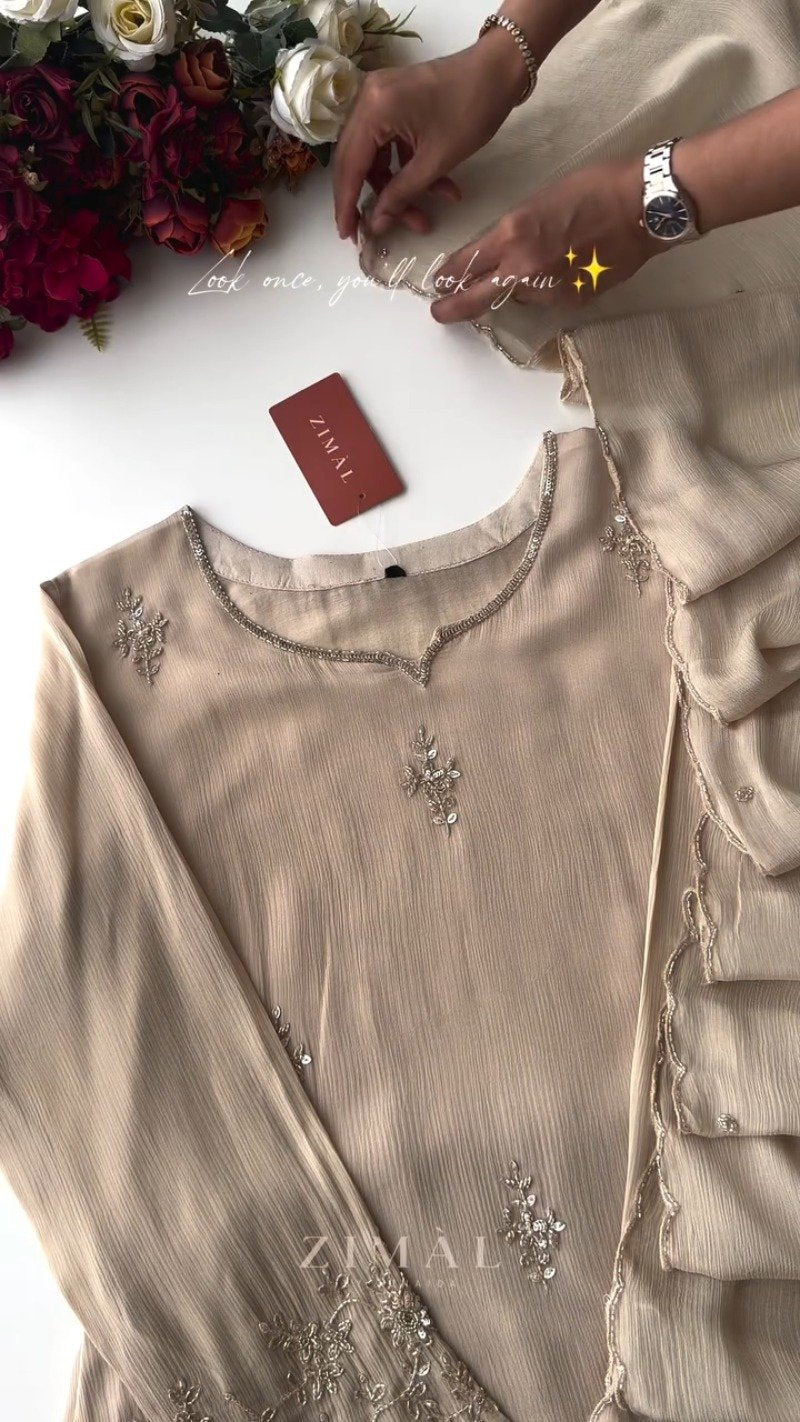 Ethereal Embellished Silk Kurta Set – Available in Dusty Rose & Warm Sand