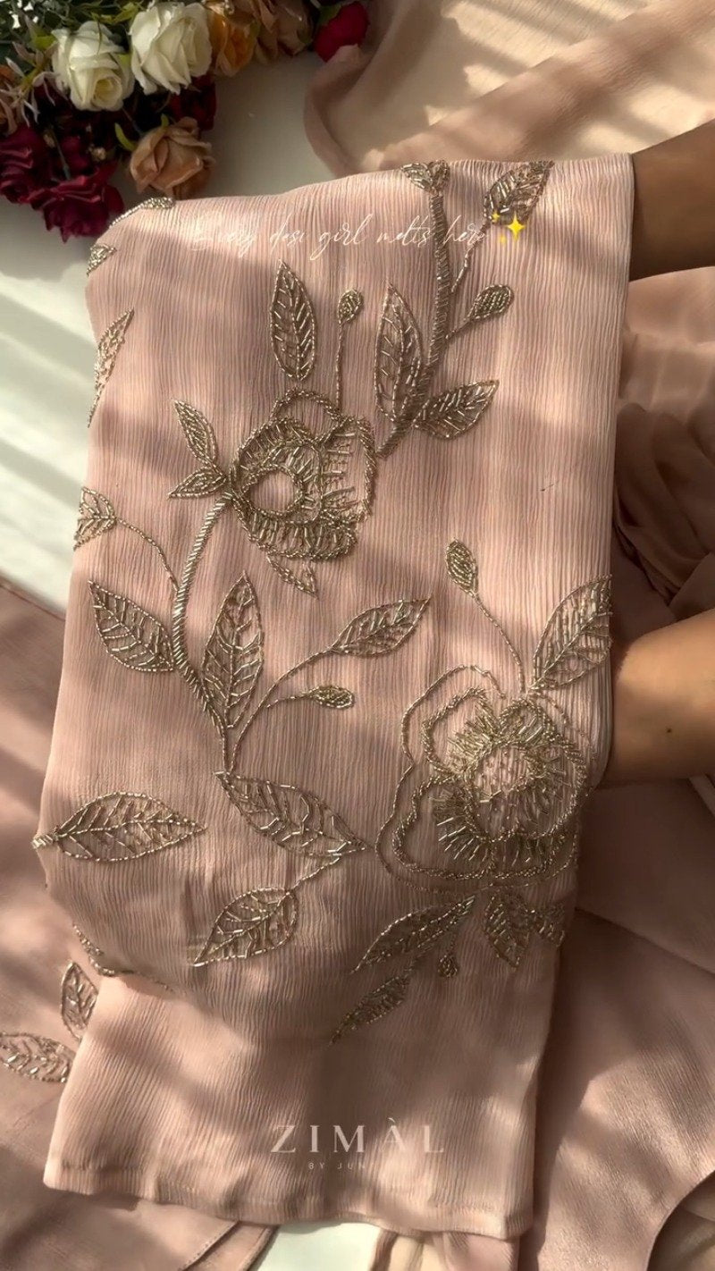 Dusty Rose Embellished Pleated Kurta Set – A Timeless Ensemble for Elegant Soirees