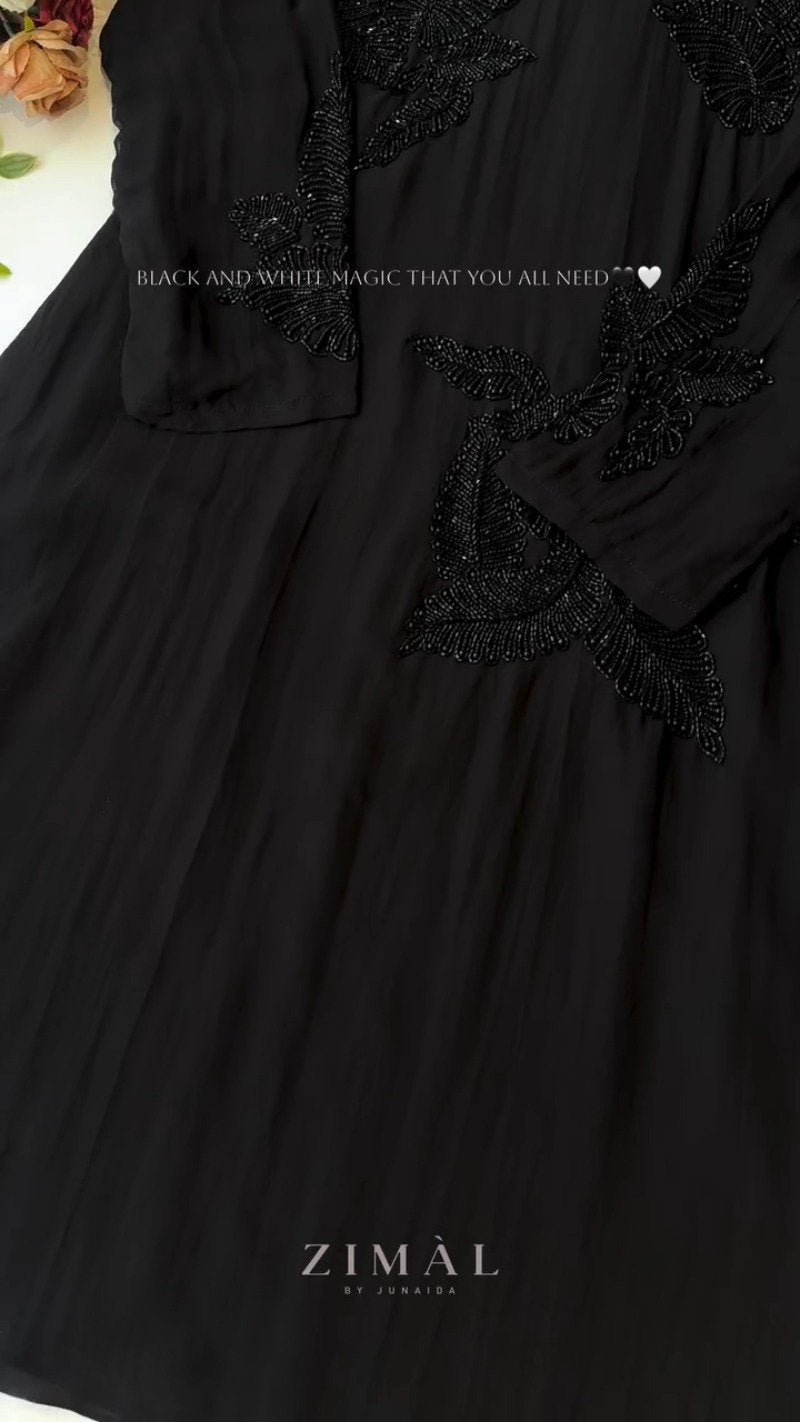 Ethereal Bead-Embellished Minimalist Kurta Set – Available in Midnight Black & Champagne Ivory