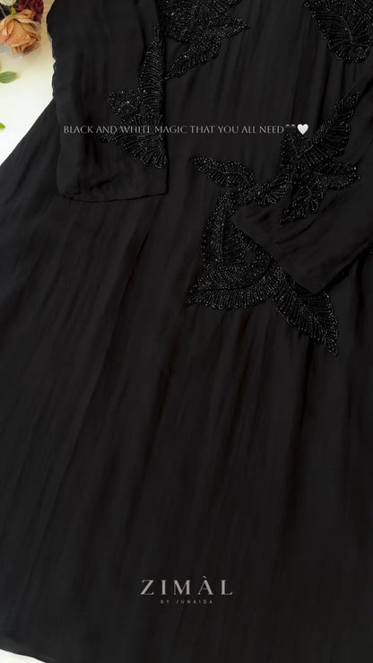 Ethereal Bead-Embellished Minimalist Kurta Set – Available in Midnight Black & Champagne Ivory