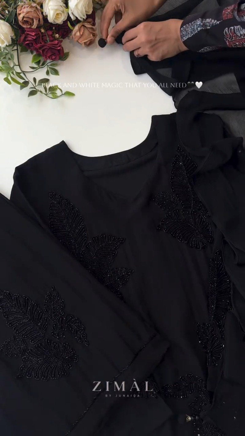 Ethereal Bead-Embellished Minimalist Kurta Set – Available in Midnight Black & Champagne Ivory