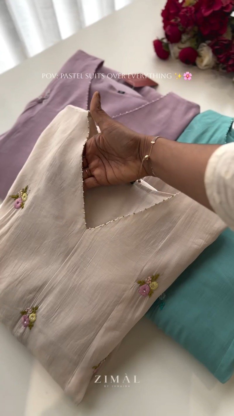 Ethereal Pastel Embroidered Kurta Set – Available in Creamy Beige, Serene Teal & Dusty Mauve