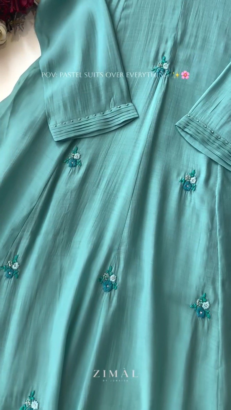 Ethereal Pastel Embroidered Kurta Set – Available in Creamy Beige, Serene Teal & Dusty Mauve