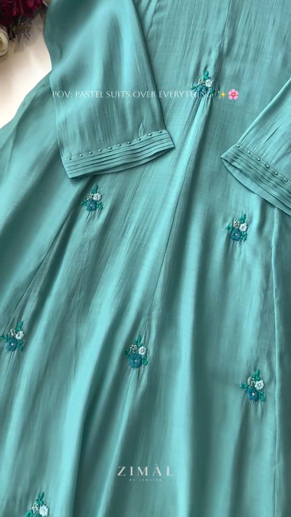 Ethereal Pastel Embroidered Kurta Set – Available in Creamy Beige, Serene Teal & Dusty Mauve