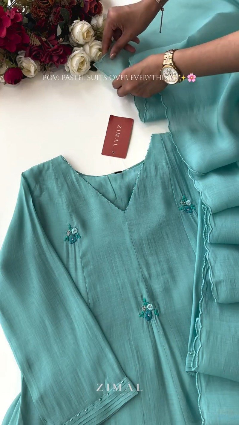 Ethereal Pastel Embroidered Kurta Set – Available in Creamy Beige, Serene Teal & Dusty Mauve