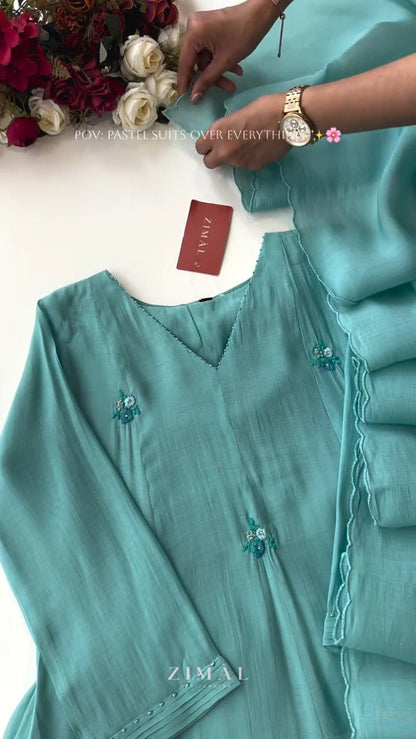 Ethereal Pastel Embroidered Kurta Set – Available in Creamy Beige, Serene Teal & Dusty Mauve