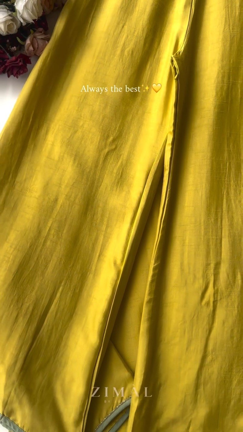 Sun-Kissed Mustard Raw Silk Kurta Set with Scalloped Sage Dupatta