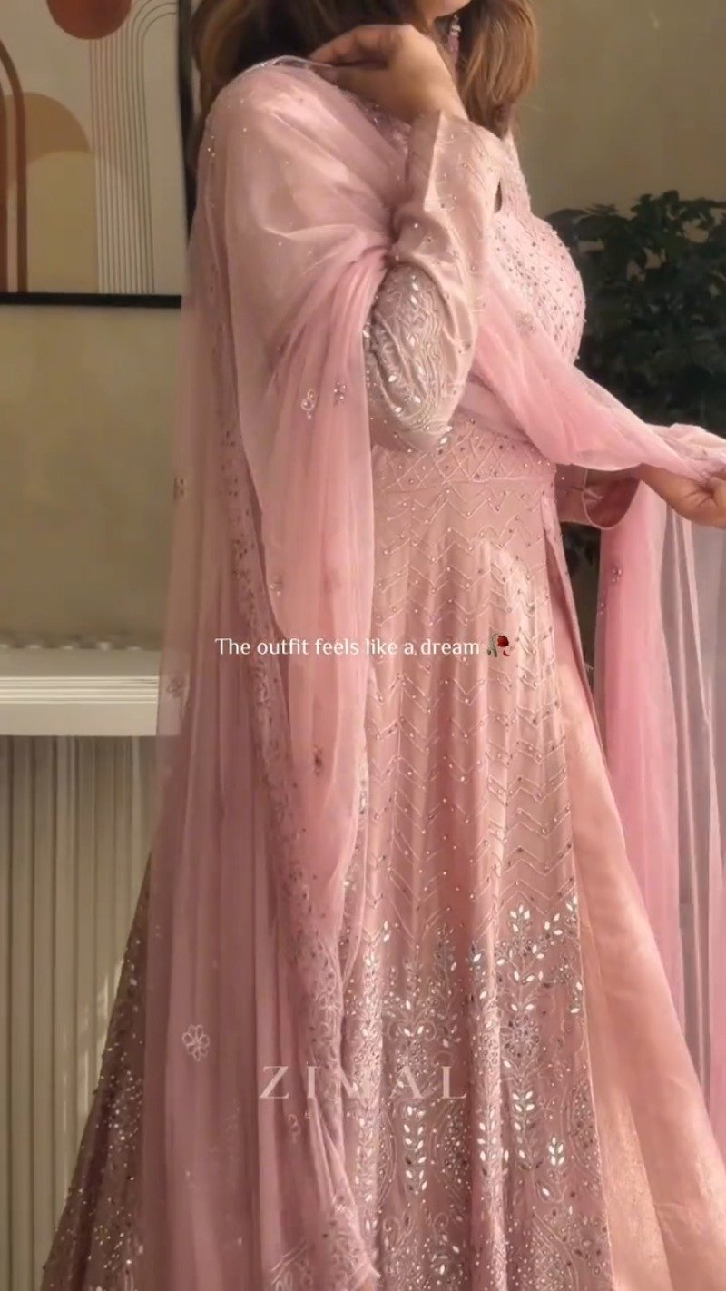 Dusty Rose Embellished Front-Slit Anarkali Set