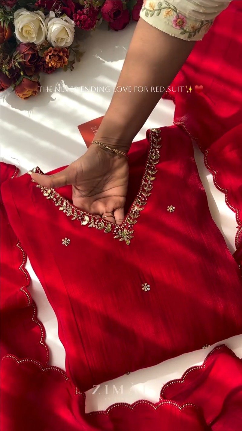 Ravishing Crimson Hand-Embellished Straight Kurta Set