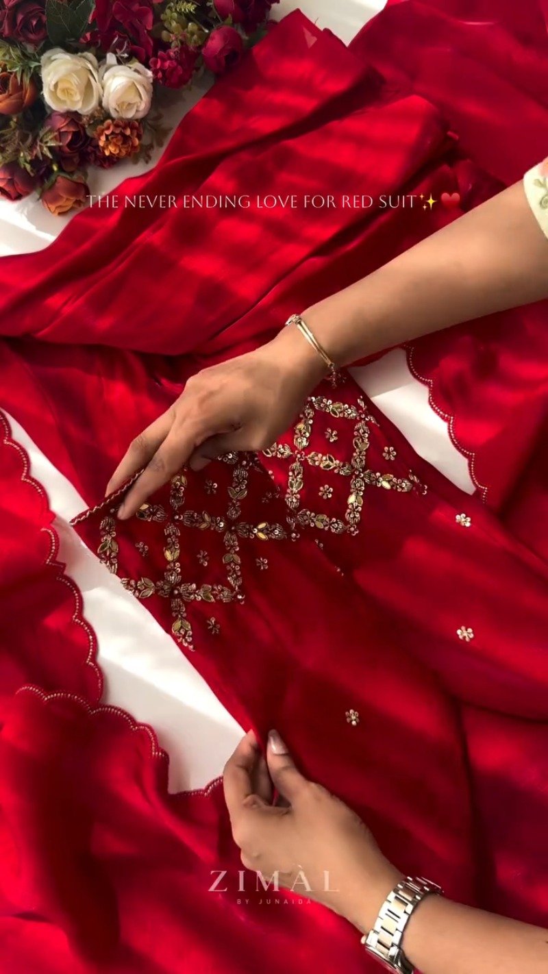 Ravishing Crimson Hand-Embellished Straight Kurta Set