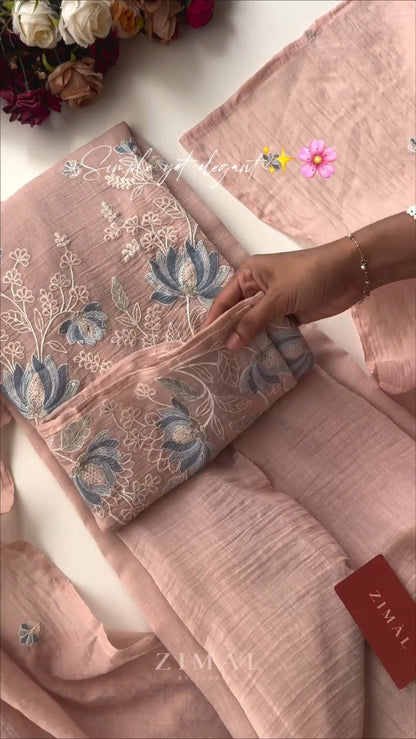 Minimalist Blush Pink Floral Embroidered Kurta Set