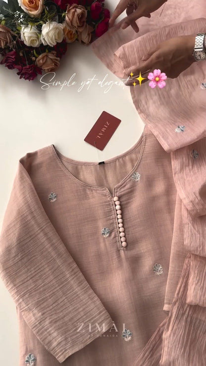 Minimalist Blush Pink Floral Embroidered Kurta Set
